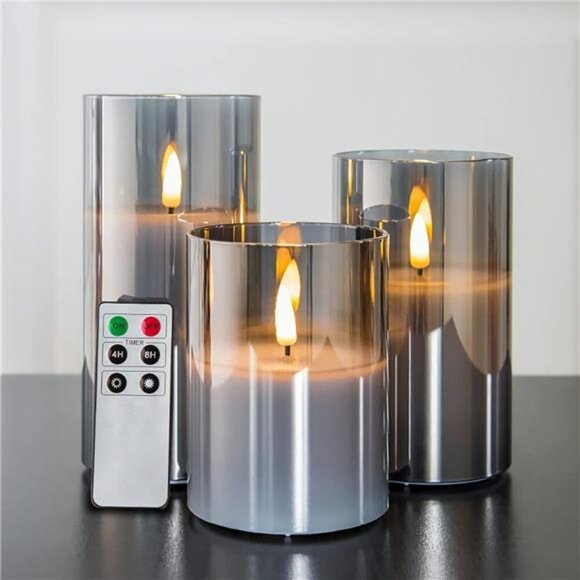 Eywamage Grey Flameless LED Candles Set Remote Pillar Battery Operated Decor - Picture 1 of 7